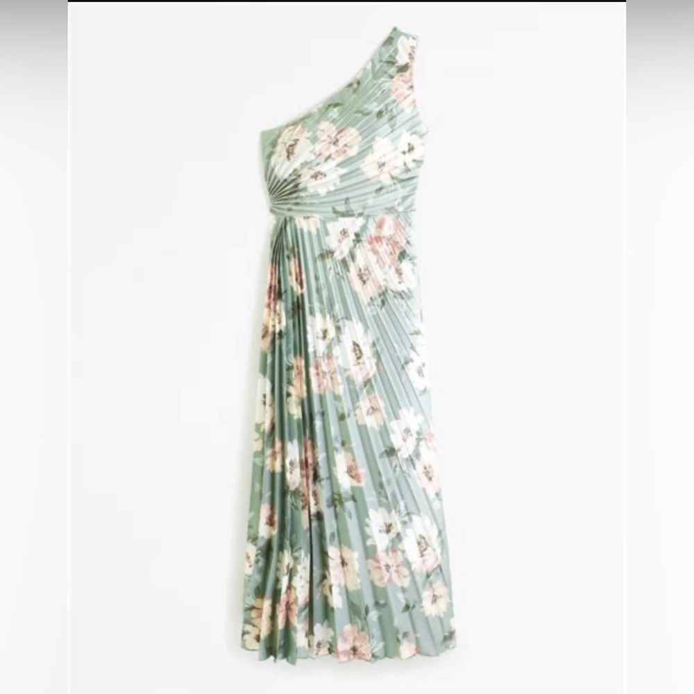 A&F Giselle Pleated One-Shoulder Maxi Dress XSP Green
